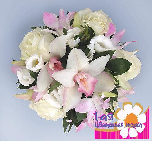 Букет невесты №12 "Самый счастливый день" из орхидей, роз и эустом