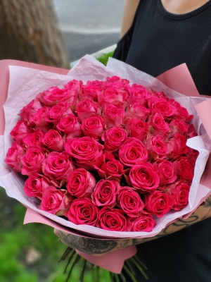 АКЦИЯ. СЕРИЯ: МОНО. Букет из 51 розовой розы (Кения, 40см) - Доставка цветов в Екатеринбурге