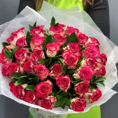 Букет из 35 роз "Розовый коктейль" - Доставка цветов в Екатеринбурге